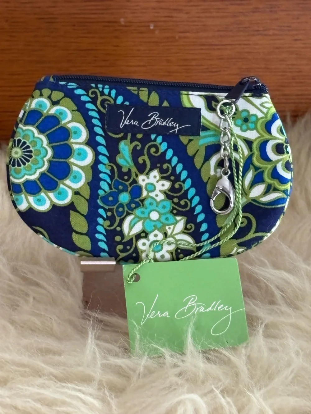 NWT Vera Bradley ‘Rhythm and Blues’ Navy, Green & Teal Paisley ID Coin Pouch